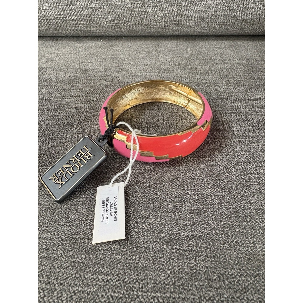 Bijoux Terner Gold Pink Red Enamel Fire BR‎ Tone Clamp Bracelet New With Tag $98